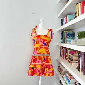 Victoria Dunn Orange Pink Ruffled Tiered Sundress